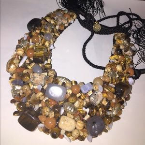 Gorgeous Statement Necklace Gemstones & beads Bib Collar Crochet NEW Stunning